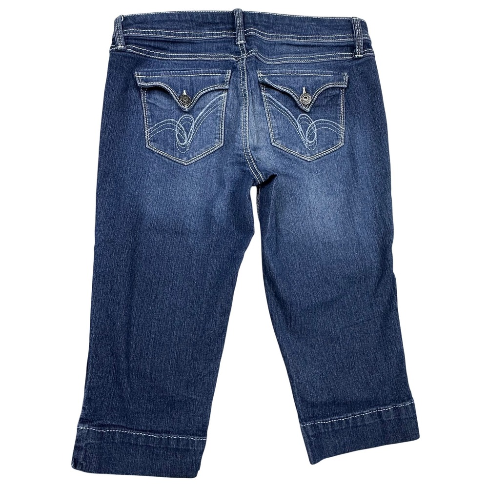 Bongo Womens Dark Wash Capri Jeans Cropped  super low rise Y2K 90s style Size 9 - Picture 2 of 12